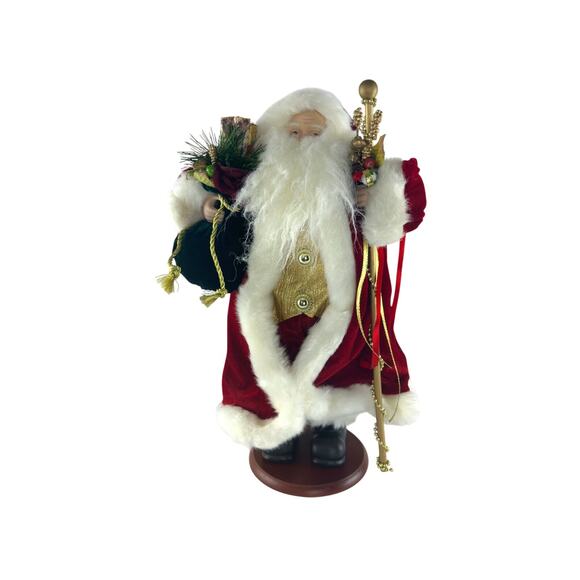 Vintage Santa Claus Figurine With Gift Bag & Staff Christmas Holiday Decoration - Picture 16 of 16